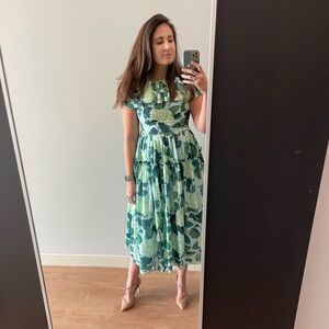 Off the shoulder hydrangea print midi dress